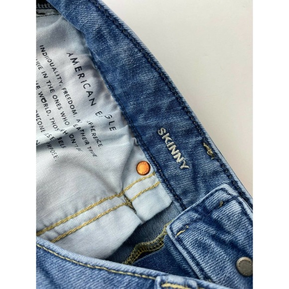 American Eagle 31x32 Skinny Jeans Raw Hem B44-02 Light Wash Mid Rise Flex - Picture 10 of 11